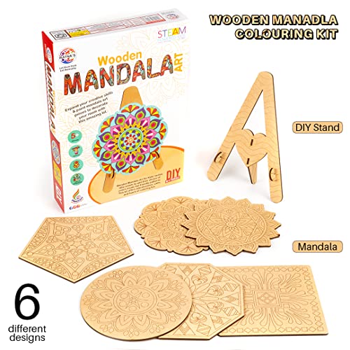 Preview image 6th product image for Wooden Mandala Art Coloring Kit with 6 Designs & Watercolor- BachcheCompany.com