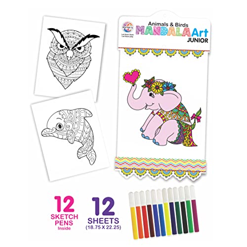 3rd product image for Creative Coloring Kit for Kids - Mandalas, Animals & Birds- BachcheCompany.com