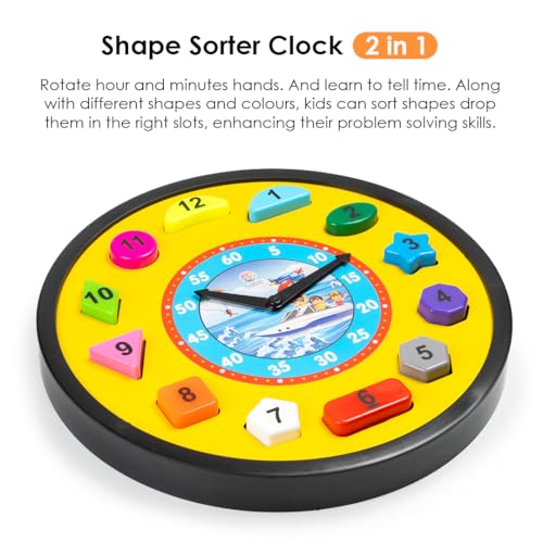 Preview image 2nd product image for Educational Shape Sorter Clock for Toddlers - Teach Time and Colors- BachcheCompany.com