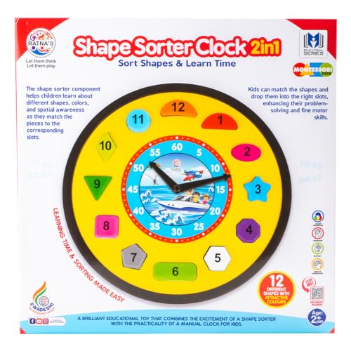 6th product image for Educational Shape Sorter Clock for Toddlers - Teach Time and Colors- BachcheCompany.com