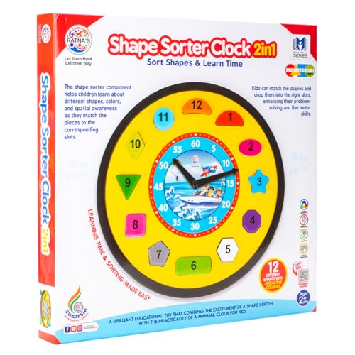 7th product image for Educational Shape Sorter Clock for Toddlers - Teach Time and Colors- BachcheCompany.com