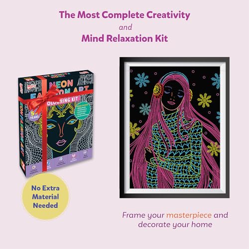 7th product image for Little Berry Canvas Neon Fashion Mandala Art Coloring Kit for Adults & Kids - 24 Sheets, Sketch Pens & Glitter Tubes - Gift & Creative Fun- BachcheCompany.com