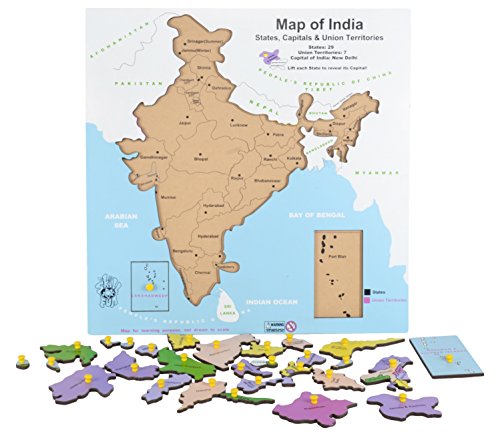 2nd product image for Explore India with Wooden Map Puzzle - Multi Color- BachcheCompany.com