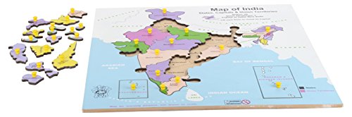 3rd product image for Explore India with Wooden Map Puzzle - Multi Color- BachcheCompany.com