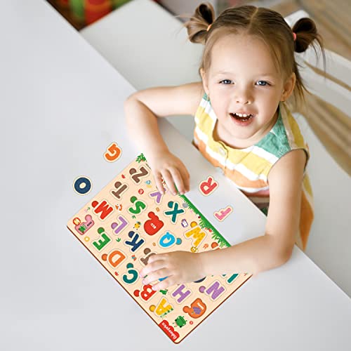 Preview image 2nd product image for Wooden Alphabet Puzzle Toy for Kids | Educational Pre-School Game - BachcheCompany.com